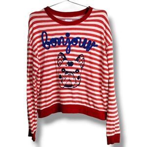 Stripe by N Womens Unisex Tee Shirt Size Small Bonjour Red White Stripes Cotton‎